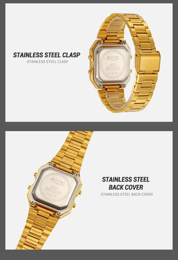 SKMEI Fashion Daylight Saving Time Digital Electronic Watches For Men Women Students Waterproof Stainless Steel Strip Wristwatch