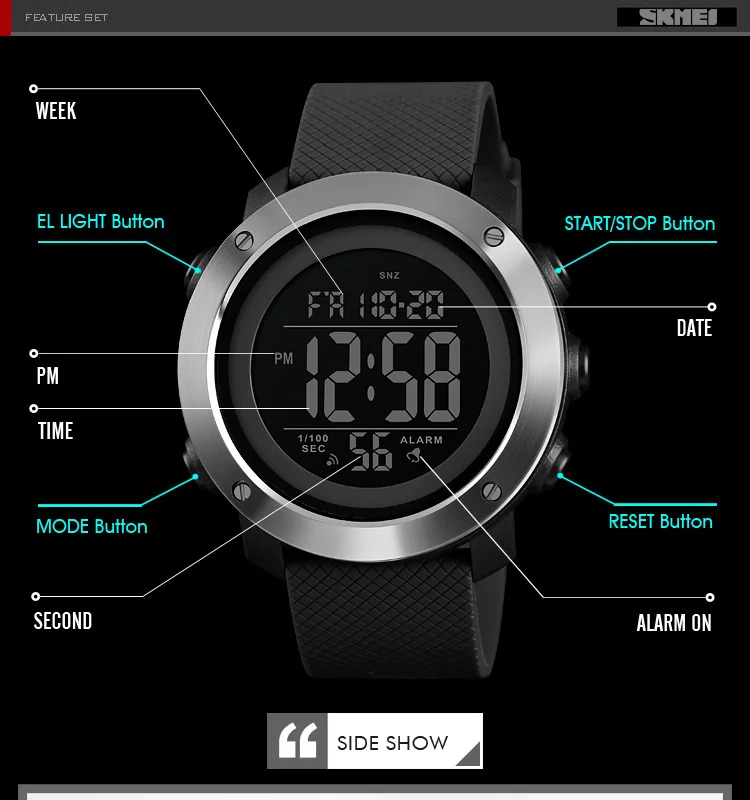 SKMEI 5Bar Waterproof Electronics Watches Sports Wristwatch For Men Fashion Business Alarm Clock Digital Watch Relogio Masculino