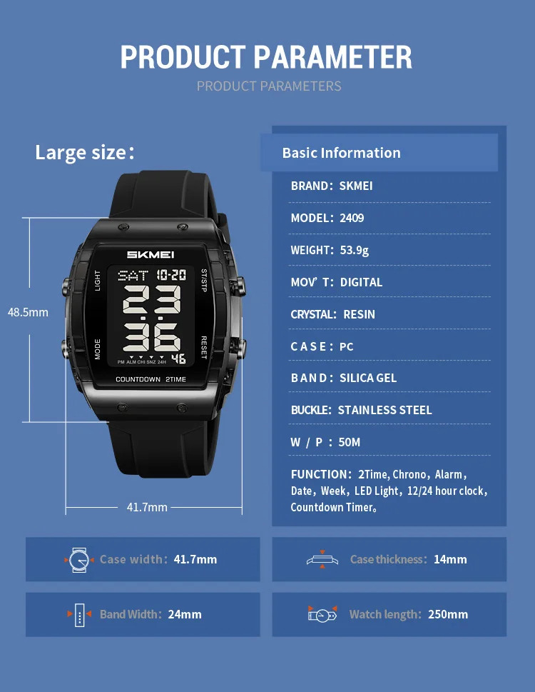 SKMEI Casual Waterproof Electronics Watches Sports Digital Wristwatches For Mens Women Chrono Multifunctional Watch Reloj Hombre