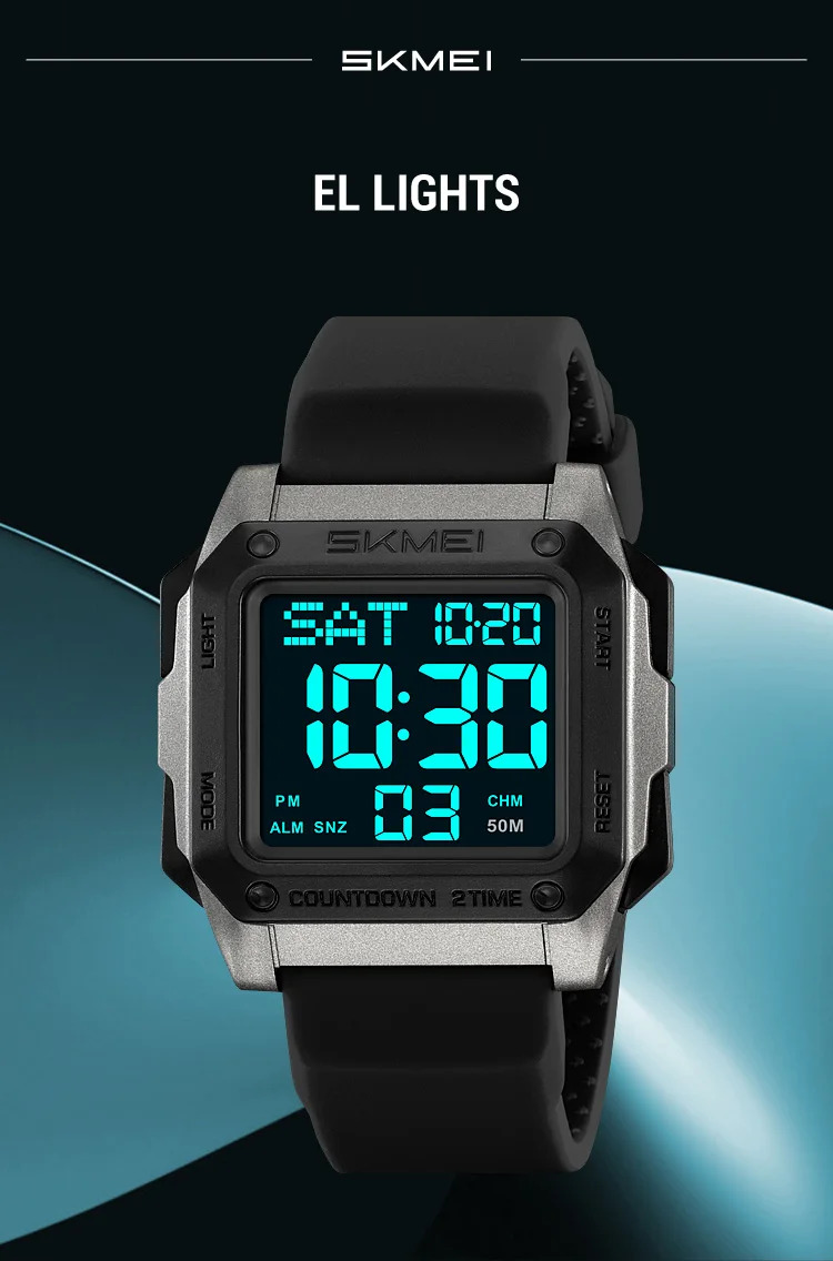 SKMEI 2Time Military Watch EL Light Waterproof Sports Digital Wristwatch For Men Women Students Chrono Alarm Electronics Watches