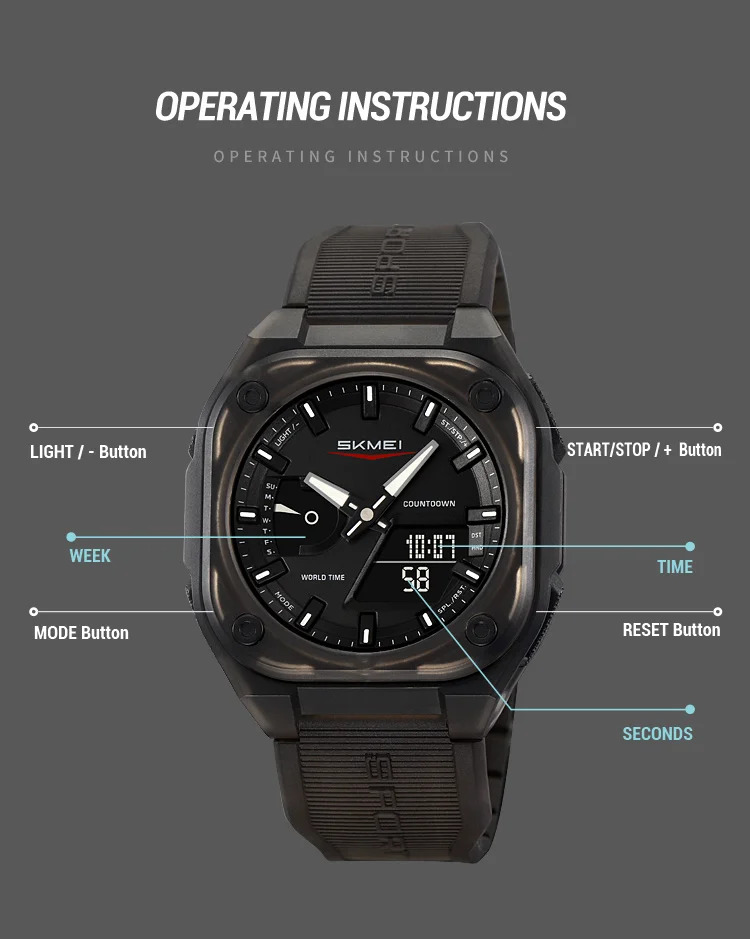 SKMEI Men's Sports Digital Electronic Watches Dual Dial Quartz Wristwatches For Men Women Original Waterproof Watch and Bracelet