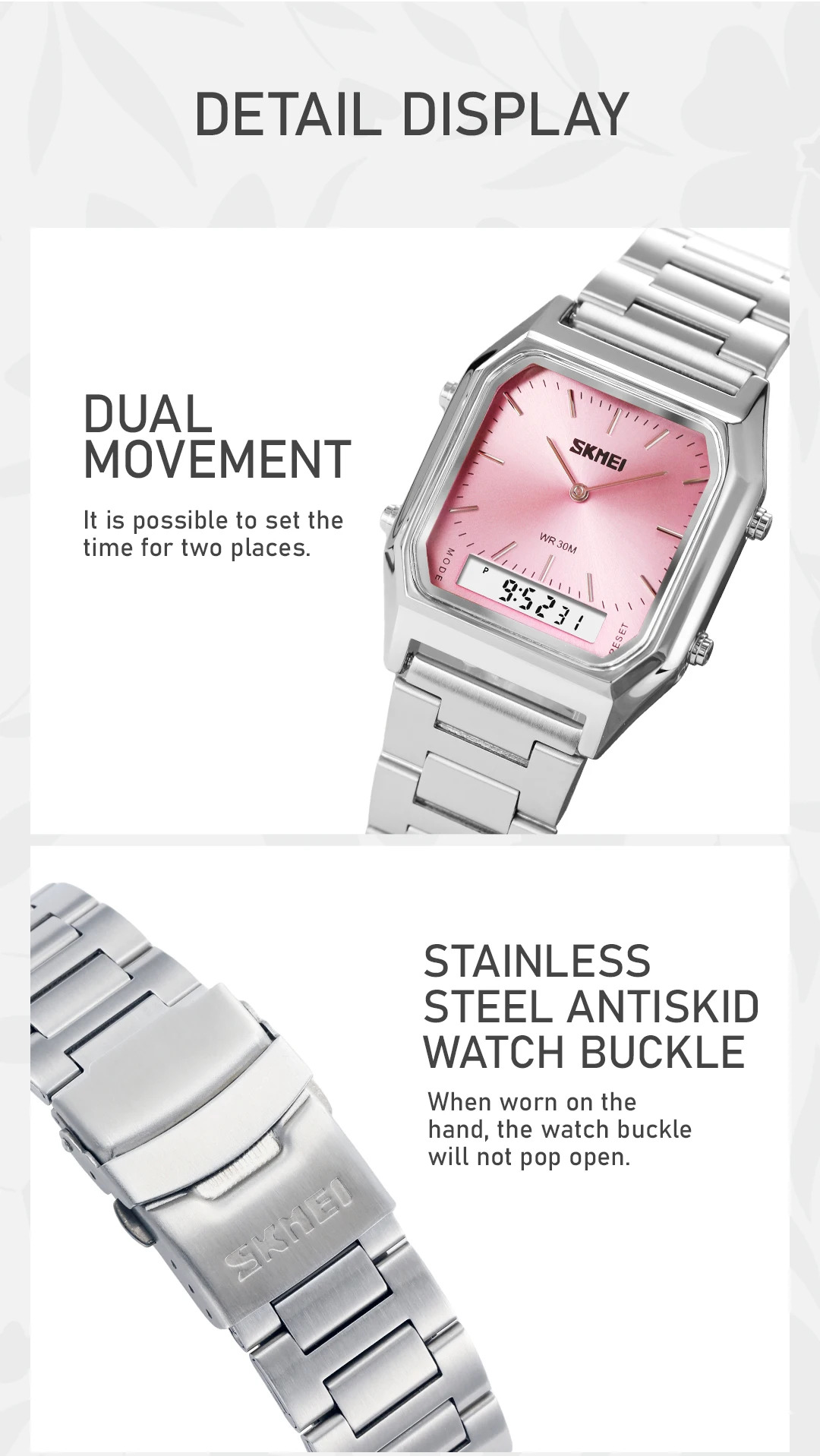 SKMEI Luminous Dual Display Digital Electronics Watch Fashion Quartz Watches For Men Women Student 3Time Waterproof Wristwatches