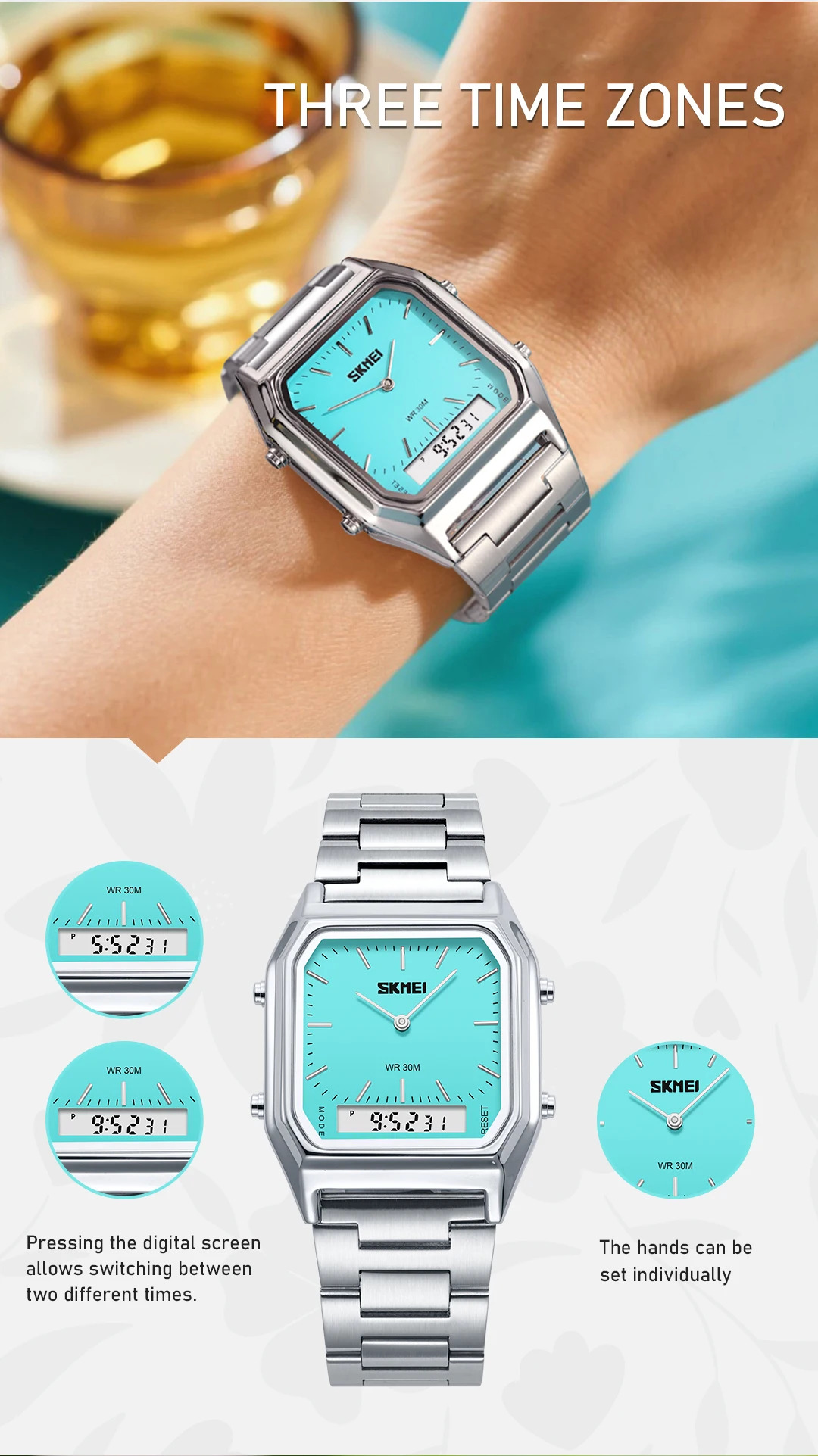 SKMEI Luminous Dual Display Digital Electronics Watch Fashion Quartz Watches For Men Women Student 3Time Waterproof Wristwatches