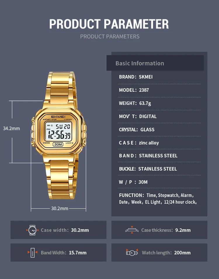 SKMEI Freshness Vitality Stainless Steel Strip Watch Women's Sports Waterproof Small Dial Clock Digital Wristwatches Reloj Mujer