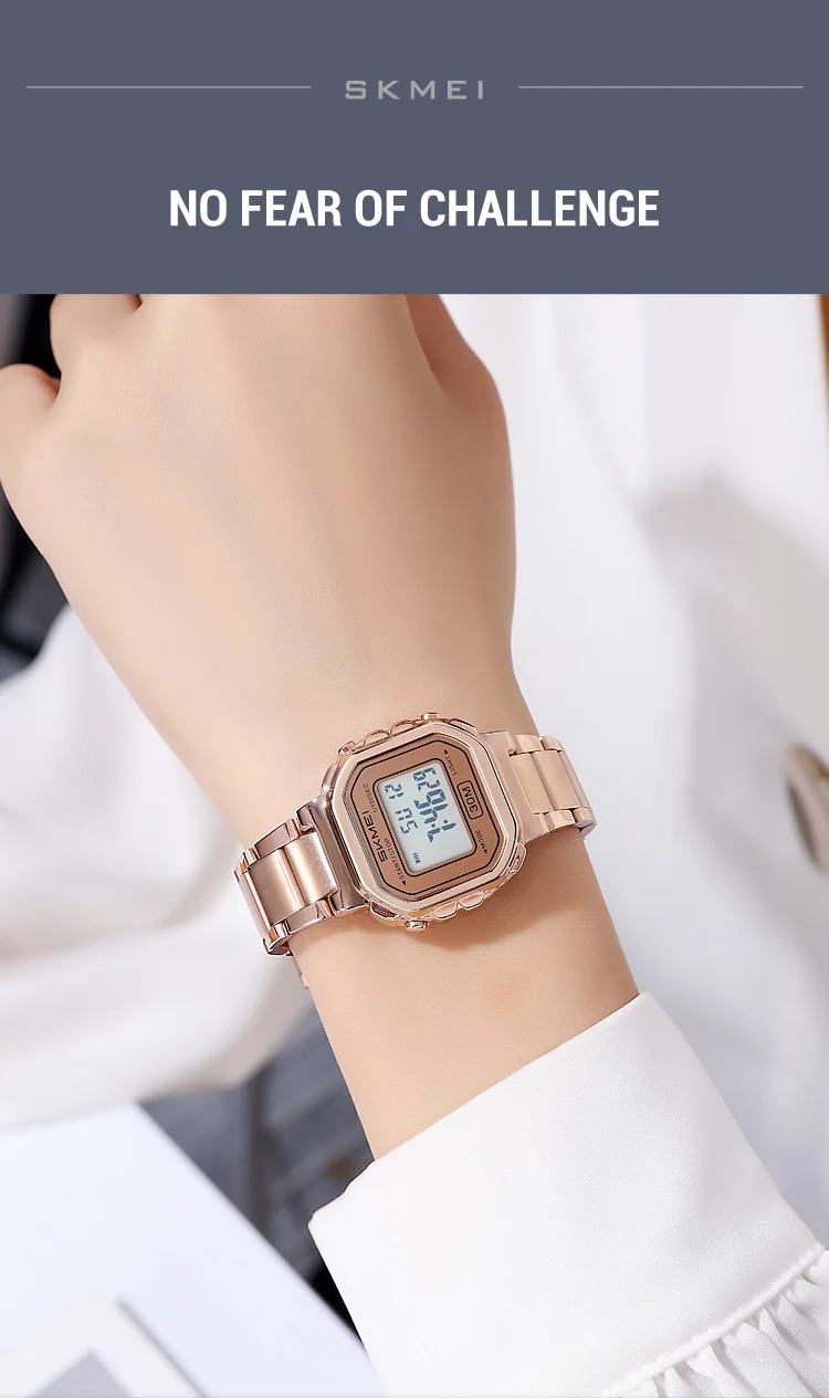 SKMEI Freshness Vitality Stainless Steel Strip Watch Women's Sports Waterproof Small Dial Clock Digital Wristwatches Reloj Mujer
