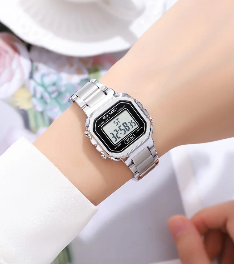 SKMEI Freshness Vitality Stainless Steel Strip Watch Women's Sports Waterproof Small Dial Clock Digital Wristwatches Reloj Mujer
