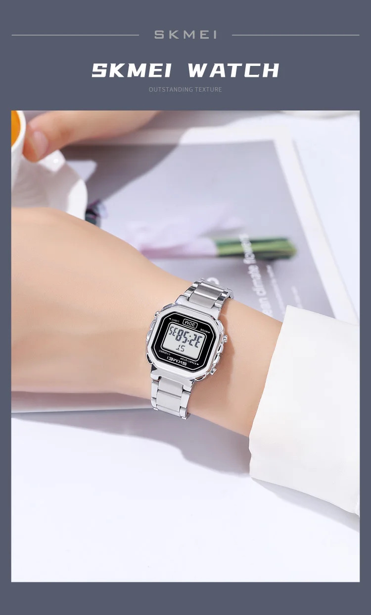 SKMEI Freshness Vitality Stainless Steel Strip Watch Women's Sports Waterproof Small Dial Clock Digital Wristwatches Reloj Mujer