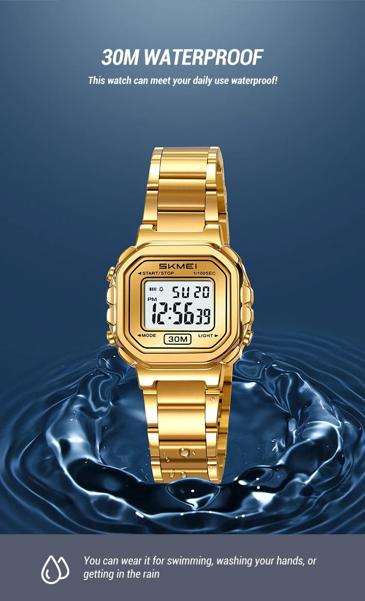 SKMEI Freshness Vitality Stainless Steel Strip Watch Women's Sports Waterproof Small Dial Clock Digital Wristwatches Reloj Mujer