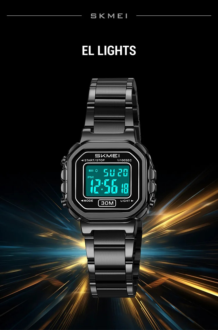 SKMEI Freshness Vitality Stainless Steel Strip Watch Women's Sports Waterproof Small Dial Clock Digital Wristwatches Reloj Mujer
