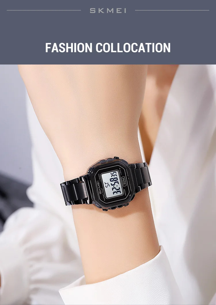 SKMEI Freshness Vitality Stainless Steel Strip Watch Women's Sports Waterproof Small Dial Clock Digital Wristwatches Reloj Mujer
