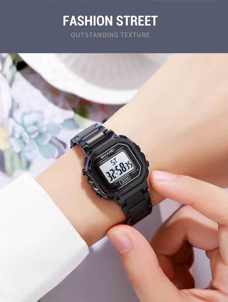 SKMEI Freshness Vitality Stainless Steel Strip Watch Women's Sports Waterproof Small Dial Clock Digital Wristwatches Reloj Mujer