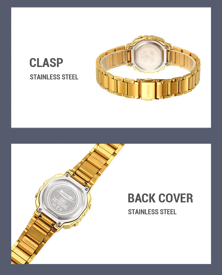 SKMEI Freshness Vitality Stainless Steel Strip Watch Women's Sports Waterproof Small Dial Clock Digital Wristwatches Reloj Mujer