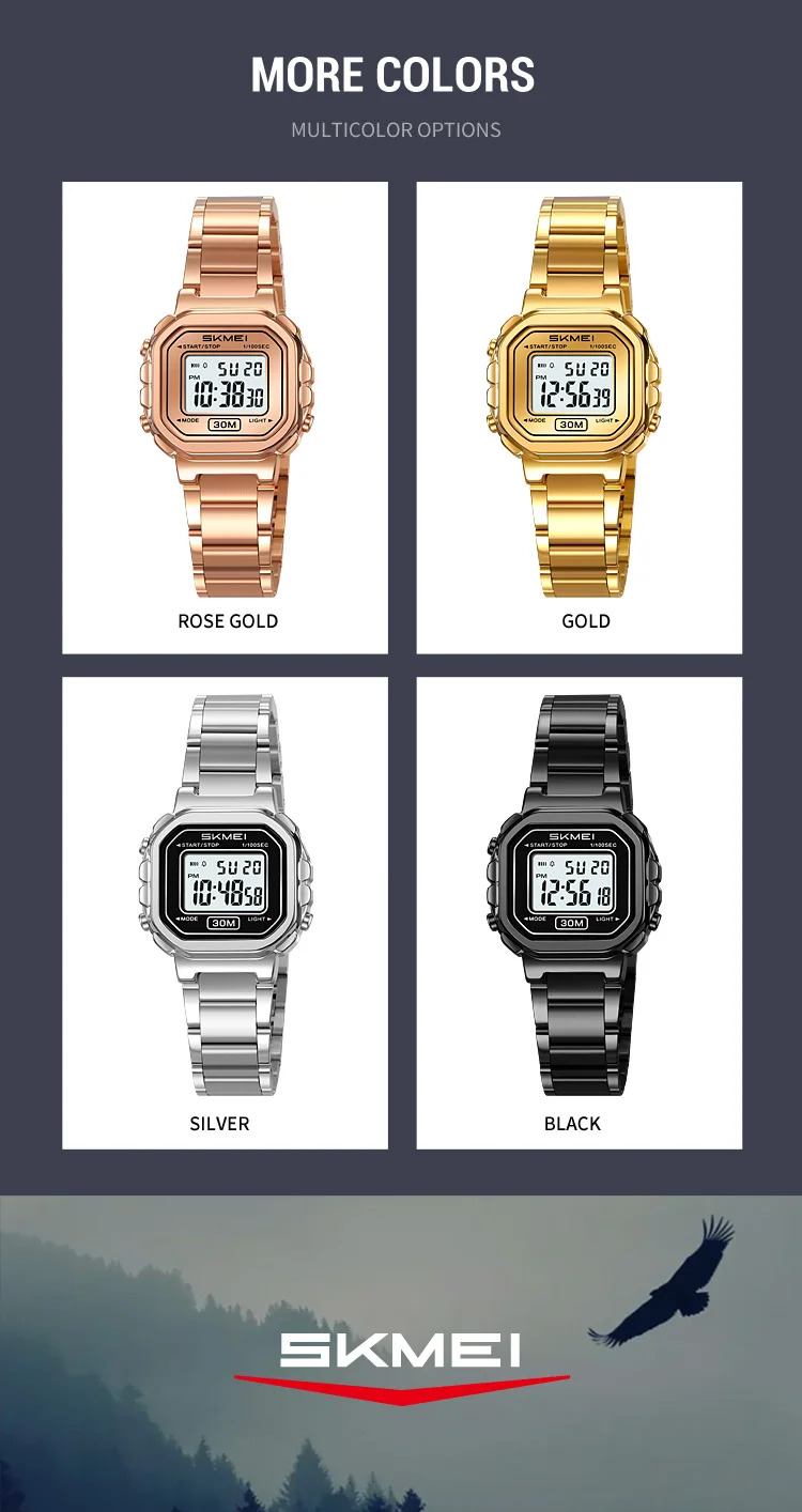 SKMEI Freshness Vitality Stainless Steel Strip Watch Women's Sports Waterproof Small Dial Clock Digital Wristwatches Reloj Mujer