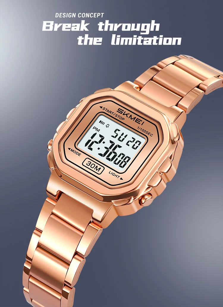 SKMEI Freshness Vitality Stainless Steel Strip Watch Women's Sports Waterproof Small Dial Clock Digital Wristwatches Reloj Mujer