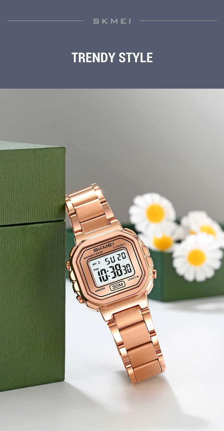 SKMEI Freshness Vitality Stainless Steel Strip Watch Women's Sports Waterproof Small Dial Clock Digital Wristwatches Reloj Mujer