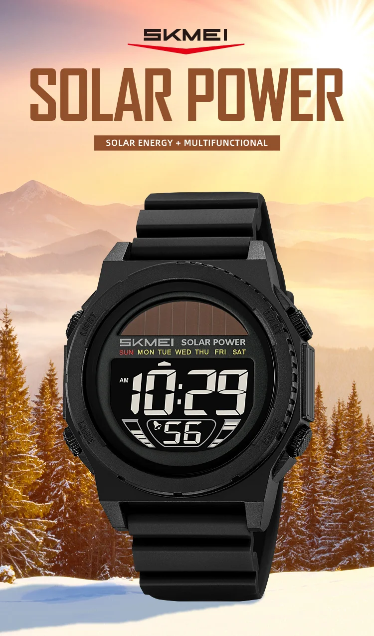 SKMEI Casual Solar Energy Digital Sports Electronic Watches For Men Women Fashion 5Bar Waterproof Chrono Wristwatch and Bracelet