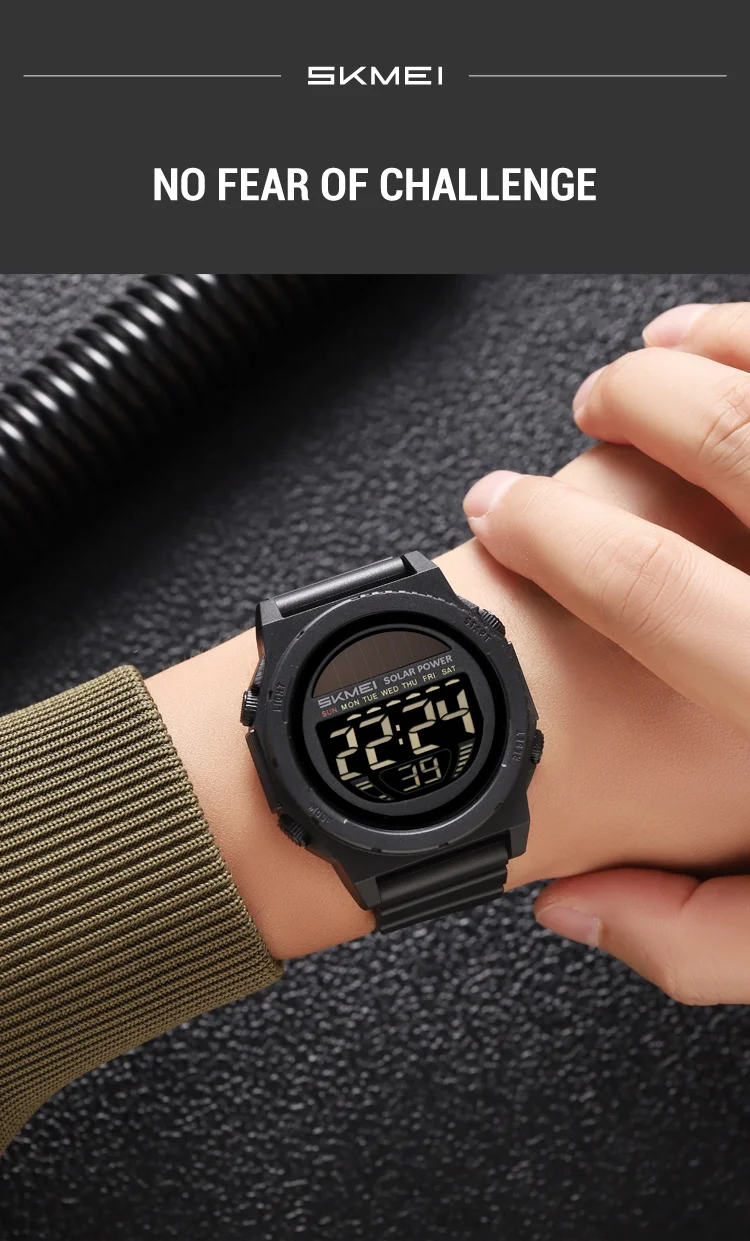 SKMEI Casual Solar Energy Digital Sports Electronic Watches For Men Women Fashion 5Bar Waterproof Chrono Wristwatch and Bracelet
