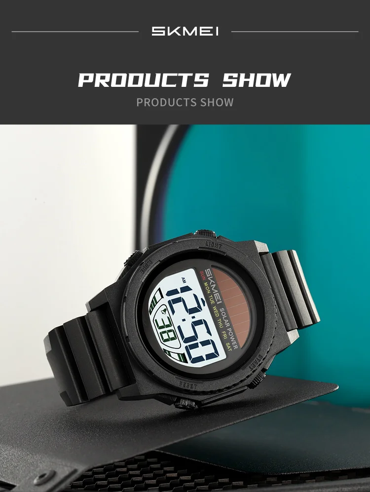 SKMEI Casual Solar Energy Digital Sports Electronic Watches For Men Women Fashion 5Bar Waterproof Chrono Wristwatch and Bracelet
