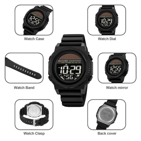 Skmei 2358 Solar-Powered Digital Sports Watch with Chronograph and Alarm (50M Waterproof) - Image 4