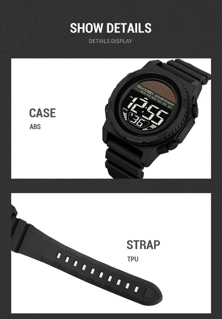 SKMEI Casual Solar Energy Digital Sports Electronic Watches For Men Women Fashion 5Bar Waterproof Chrono Wristwatch and Bracelet