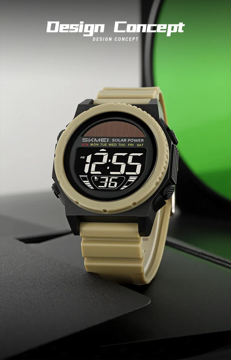 SKMEI Casual Solar Energy Digital Sports Electronic Watches For Men Women Fashion 5Bar Waterproof Chrono Wristwatch and Bracelet