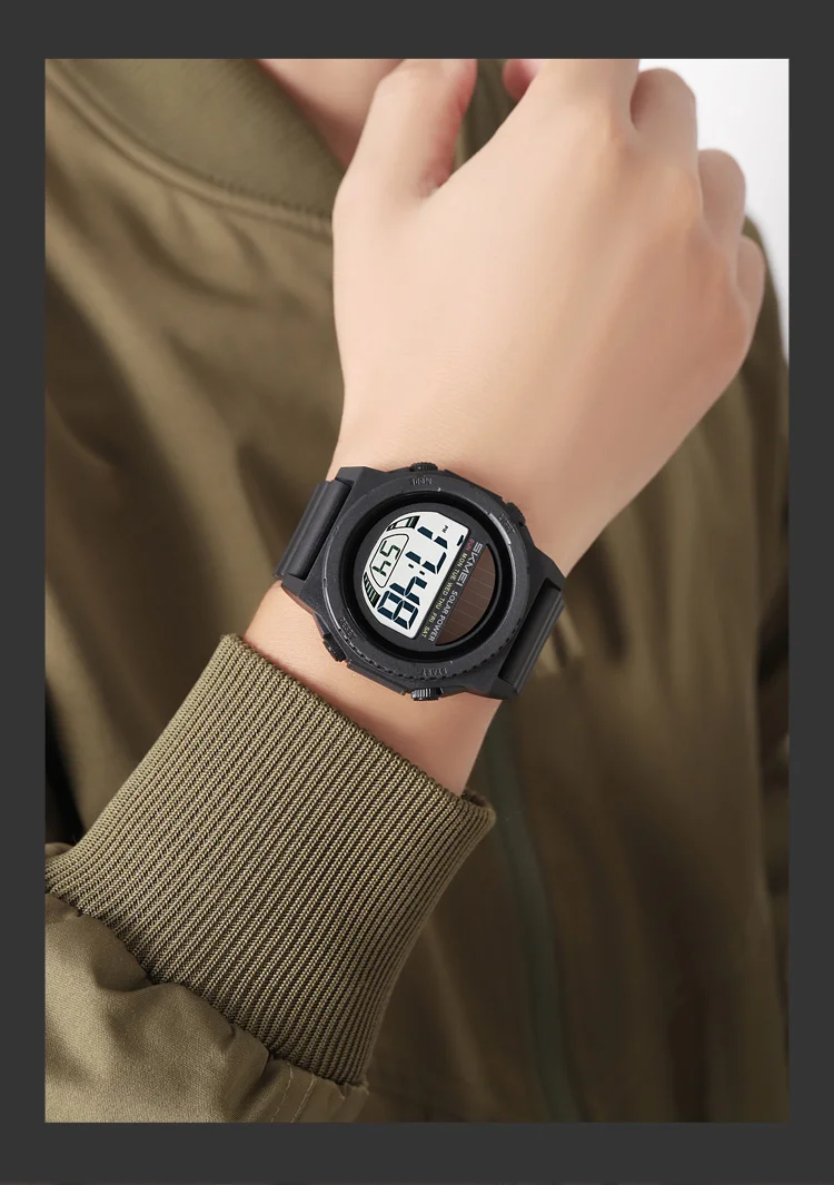 SKMEI Casual Solar Energy Digital Sports Electronic Watches For Men Women Fashion 5Bar Waterproof Chrono Wristwatch and Bracelet