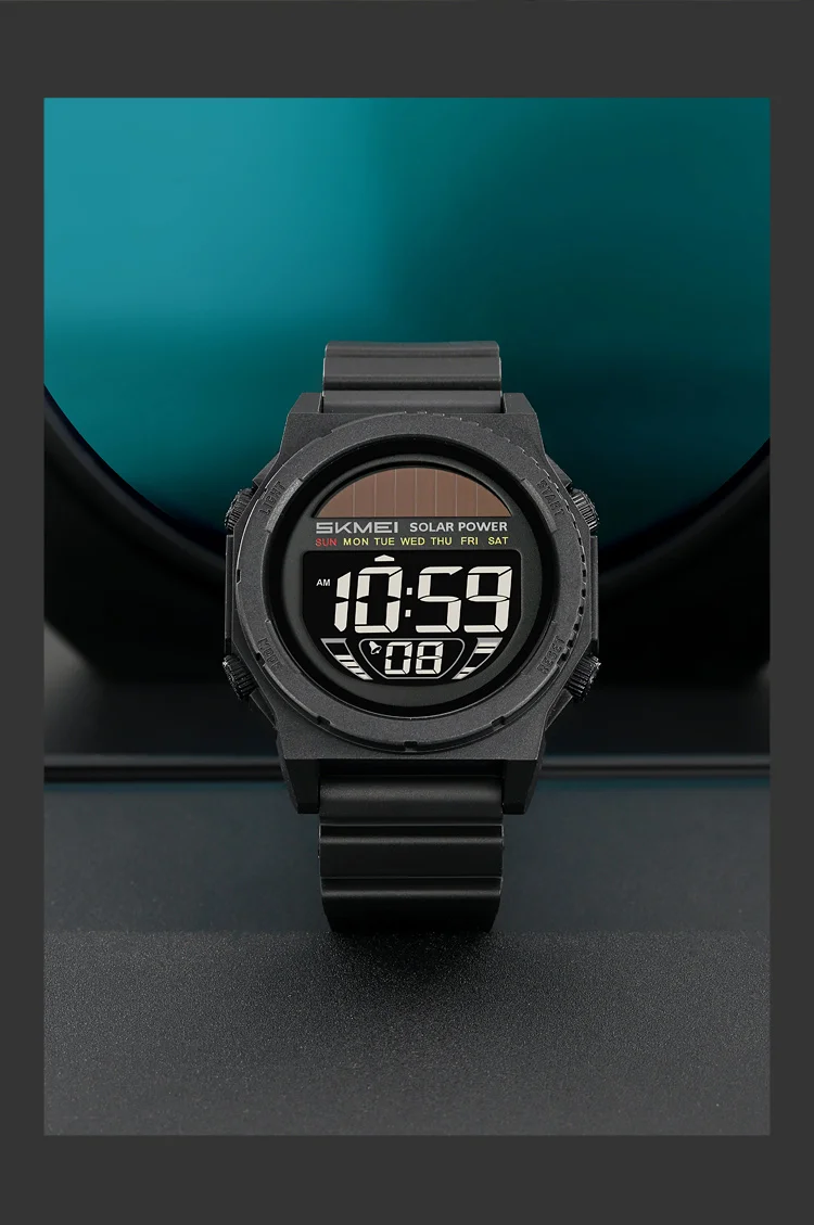 SKMEI Casual Solar Energy Digital Sports Electronic Watches For Men Women Fashion 5Bar Waterproof Chrono Wristwatch and Bracelet