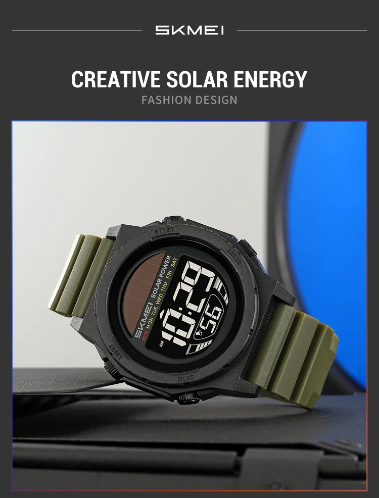SKMEI Casual Solar Energy Digital Sports Electronic Watches For Men Women Fashion 5Bar Waterproof Chrono Wristwatch and Bracelet