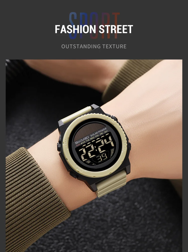 SKMEI Casual Solar Energy Digital Sports Electronic Watches For Men Women Fashion 5Bar Waterproof Chrono Wristwatch and Bracelet