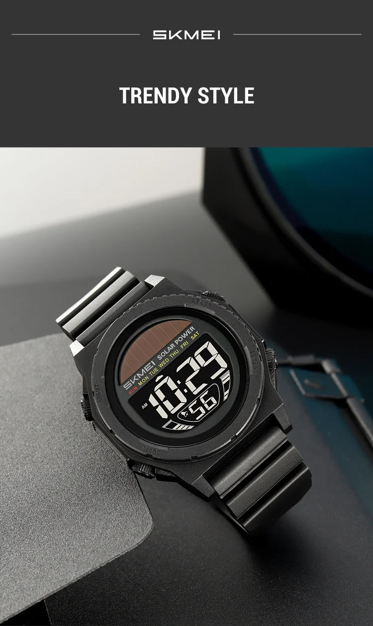 SKMEI Casual Solar Energy Digital Sports Electronic Watches For Men Women Fashion 5Bar Waterproof Chrono Wristwatch and Bracelet