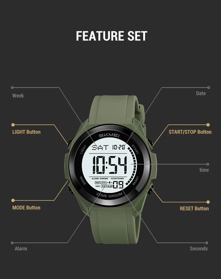 SKMEI Simple Waterproof Electronics Watches Sports Digital Wristwatch For Men Women Students Chrono Military Watch Reloj Hombre