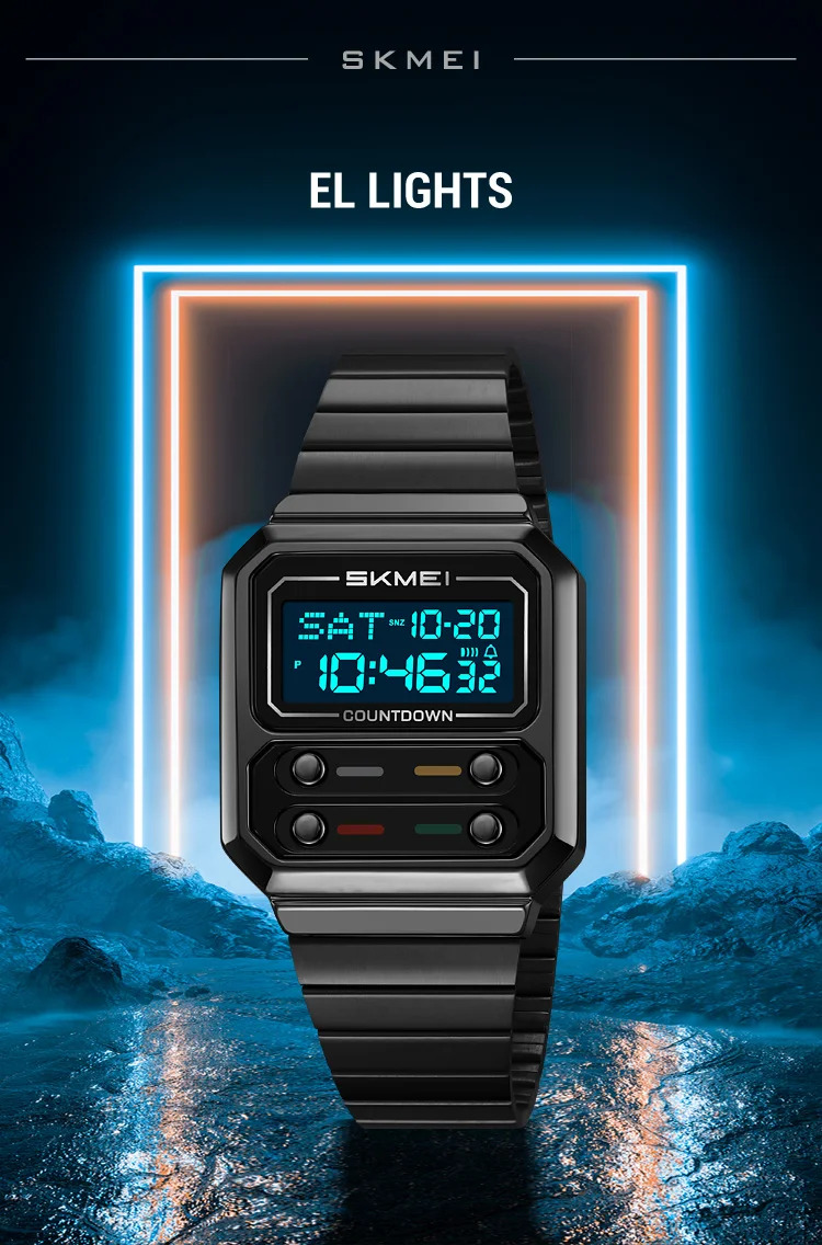 SKMEI Fashion Digital Electronics Watches For Men Women Simple Waterproof Stainless Steel Strip EL Light Wristwatch Reloj Hombre