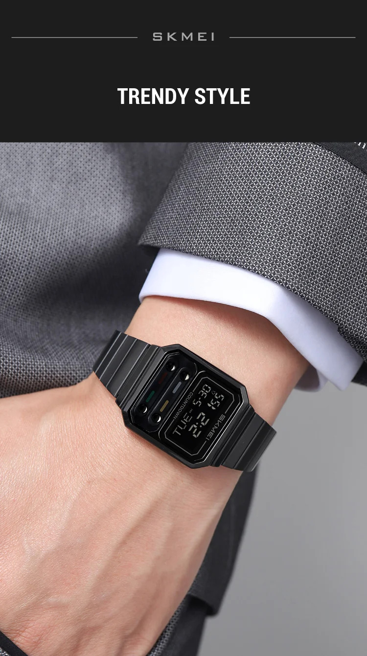 SKMEI Fashion Digital Electronics Watches For Men Women Simple Waterproof Stainless Steel Strip EL Light Wristwatch Reloj Hombre