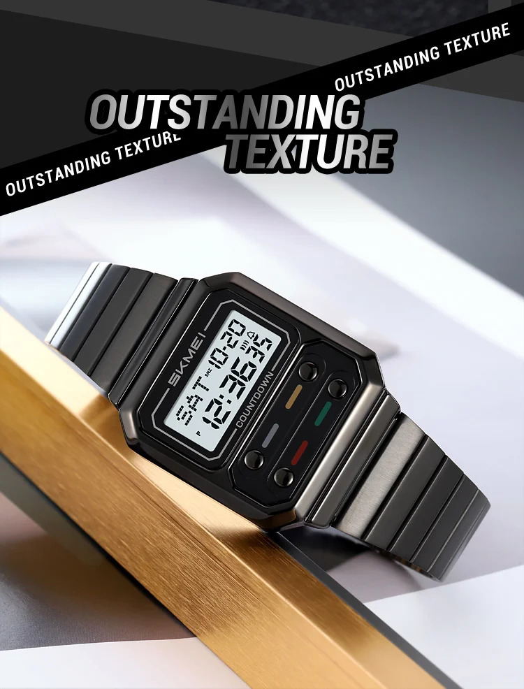 SKMEI Fashion Digital Electronics Watches For Men Women Simple Waterproof Stainless Steel Strip EL Light Wristwatch Reloj Hombre