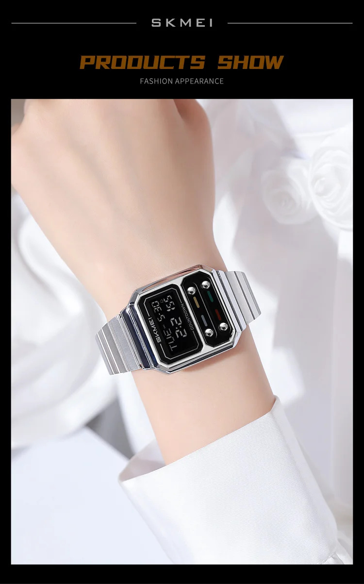 SKMEI Fashion Digital Electronics Watches For Men Women Simple Waterproof Stainless Steel Strip EL Light Wristwatch Reloj Hombre