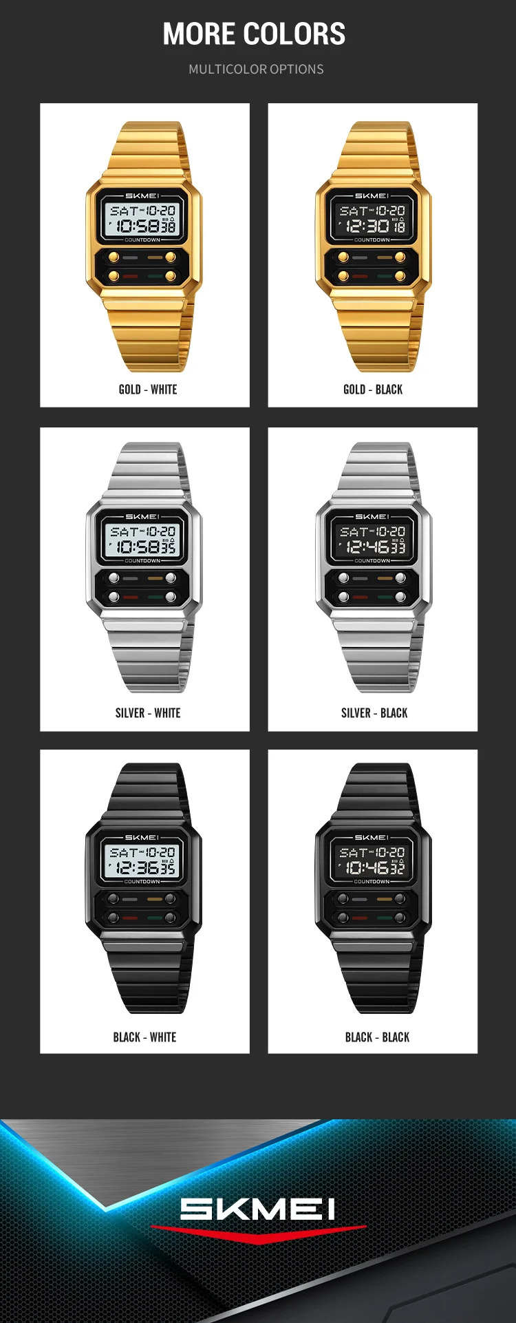 SKMEI Fashion Digital Electronics Watches For Men Women Simple Waterproof Stainless Steel Strip EL Light Wristwatch Reloj Hombre