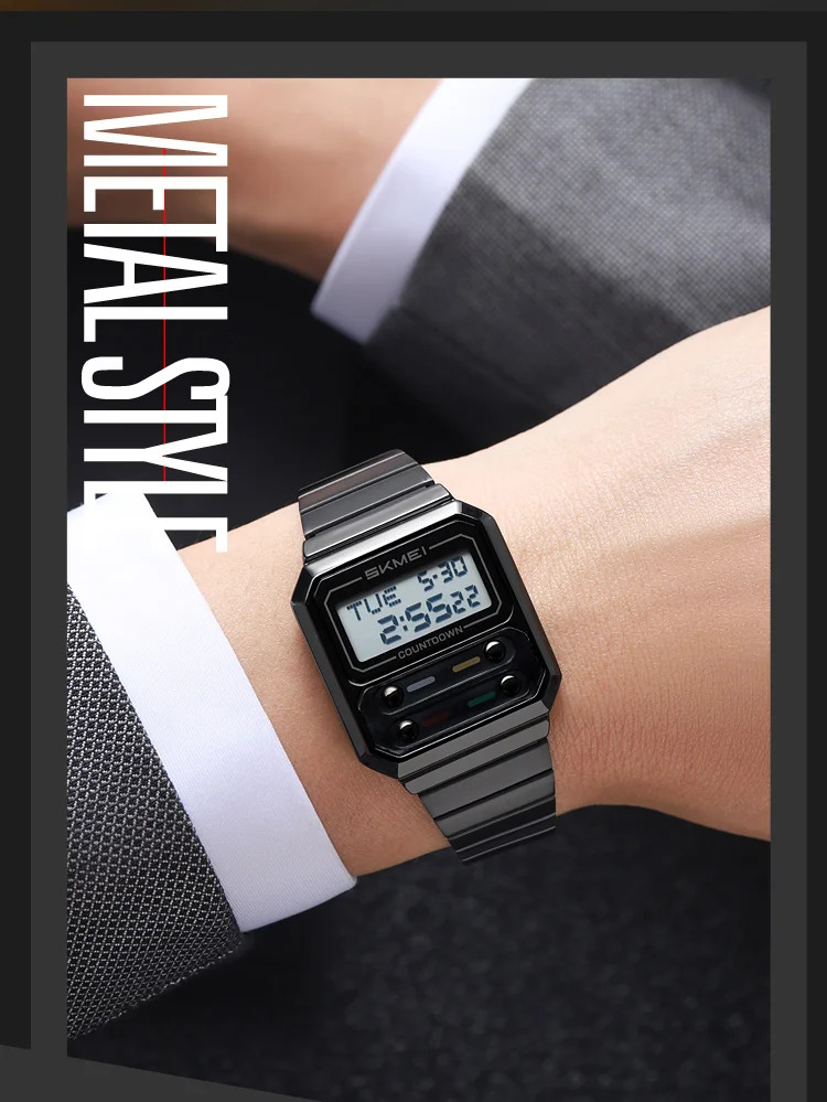 SKMEI Fashion Digital Electronics Watches For Men Women Simple Waterproof Stainless Steel Strip EL Light Wristwatch Reloj Hombre