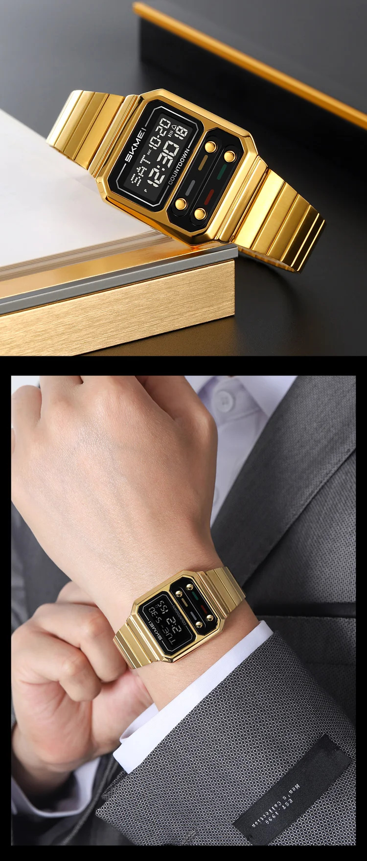SKMEI Fashion Digital Electronics Watches For Men Women Simple Waterproof Stainless Steel Strip EL Light Wristwatch Reloj Hombre