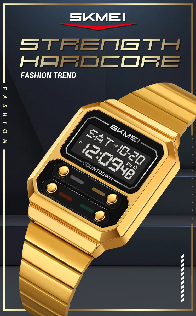 SKMEI Fashion Digital Electronics Watches For Men Women Simple Waterproof Stainless Steel Strip EL Light Wristwatch Reloj Hombre