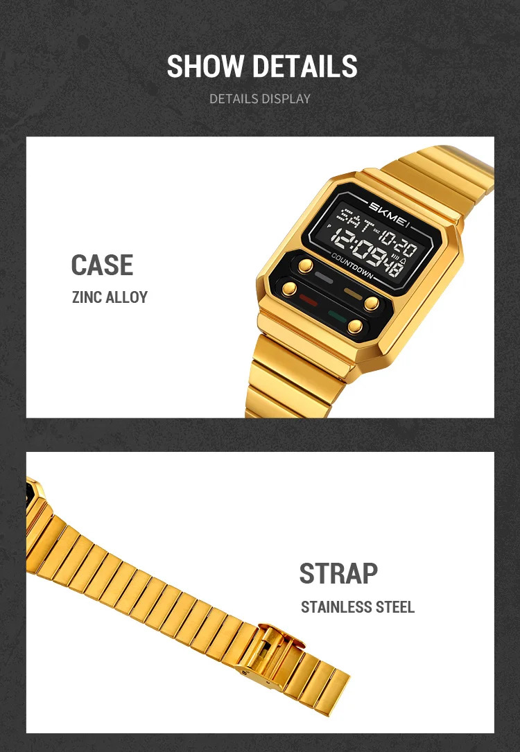 SKMEI Fashion Digital Electronics Watches For Men Women Simple Waterproof Stainless Steel Strip EL Light Wristwatch Reloj Hombre