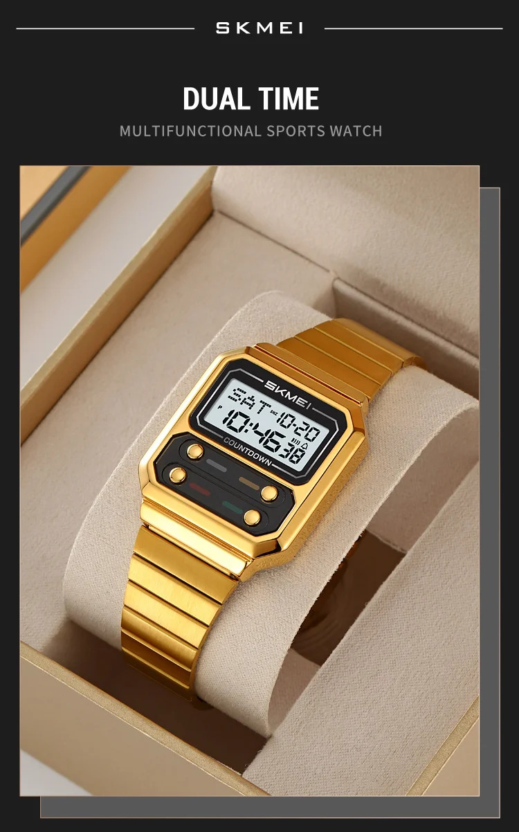 SKMEI Fashion Digital Electronics Watches For Men Women Simple Waterproof Stainless Steel Strip EL Light Wristwatch Reloj Hombre