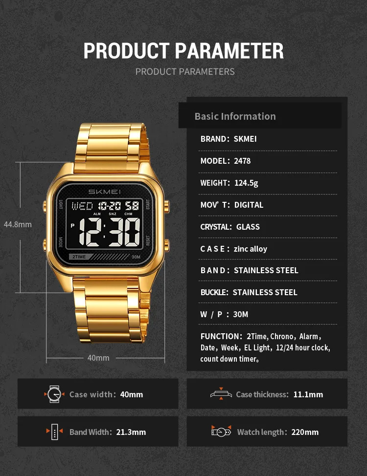 SKMEI Fashion EL Light Digital Electronics Watch For Men Women Casual 3Bar Waterproof Chrono Alarm Clock Wristwatch Reloj Hombre