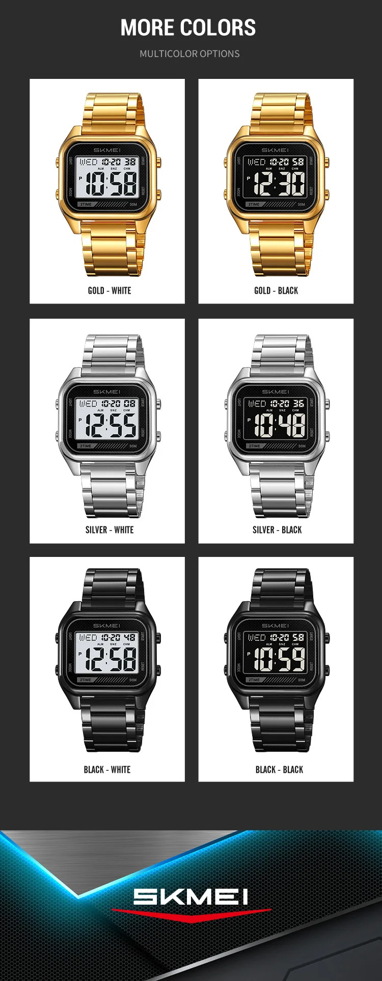 SKMEI Fashion EL Light Digital Electronics Watch For Men Women Casual 3Bar Waterproof Chrono Alarm Clock Wristwatch Reloj Hombre