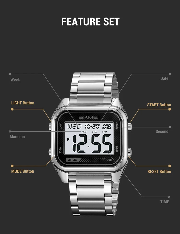 SKMEI Fashion EL Light Digital Electronics Watch For Men Women Casual 3Bar Waterproof Chrono Alarm Clock Wristwatch Reloj Hombre