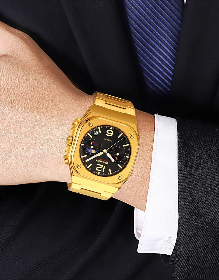 SKMEI Business Stainless Steel Strip Watches Fashion Time Date Quartz Watch For Men Women Waterproof Stopwatch Quartz Wristwatch