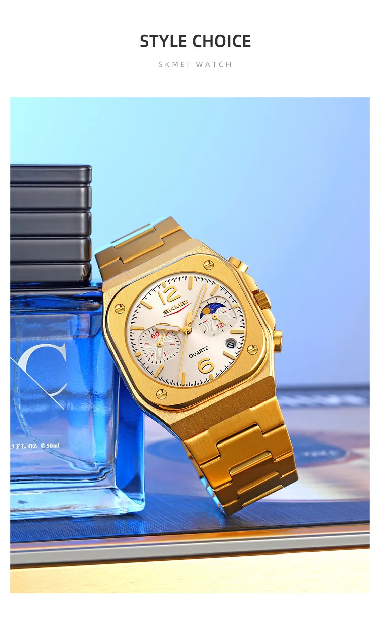 SKMEI Business Stainless Steel Strip Watches Fashion Time Date Quartz Watch For Men Women Waterproof Stopwatch Quartz Wristwatch
