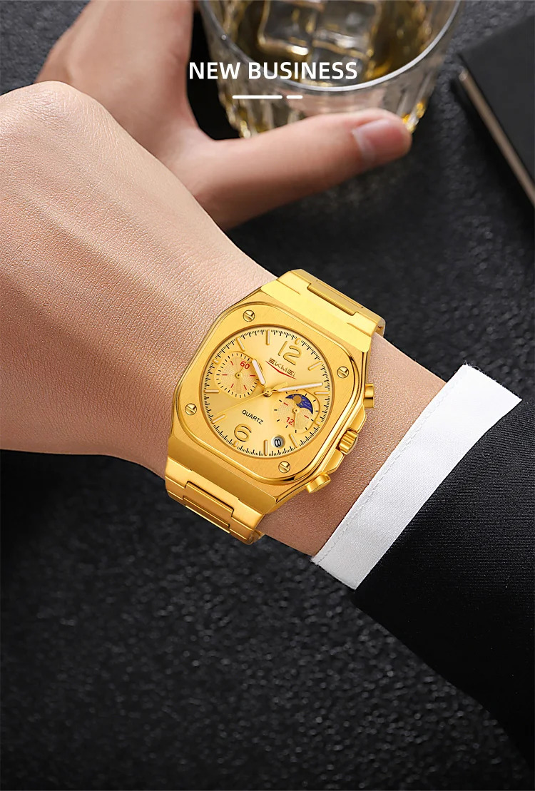 SKMEI Business Stainless Steel Strip Watches Fashion Time Date Quartz Watch For Men Women Waterproof Stopwatch Quartz Wristwatch
