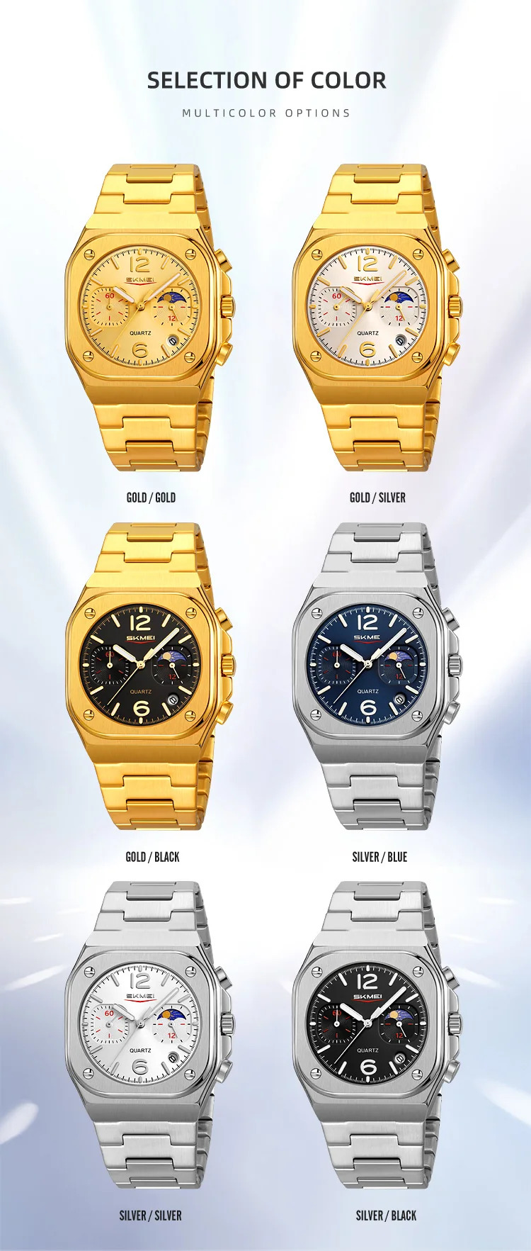 SKMEI Business Stainless Steel Strip Watches Fashion Time Date Quartz Watch For Men Women Waterproof Stopwatch Quartz Wristwatch