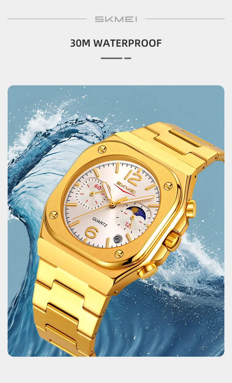 SKMEI Business Stainless Steel Strip Watches Fashion Time Date Quartz Watch For Men Women Waterproof Stopwatch Quartz Wristwatch