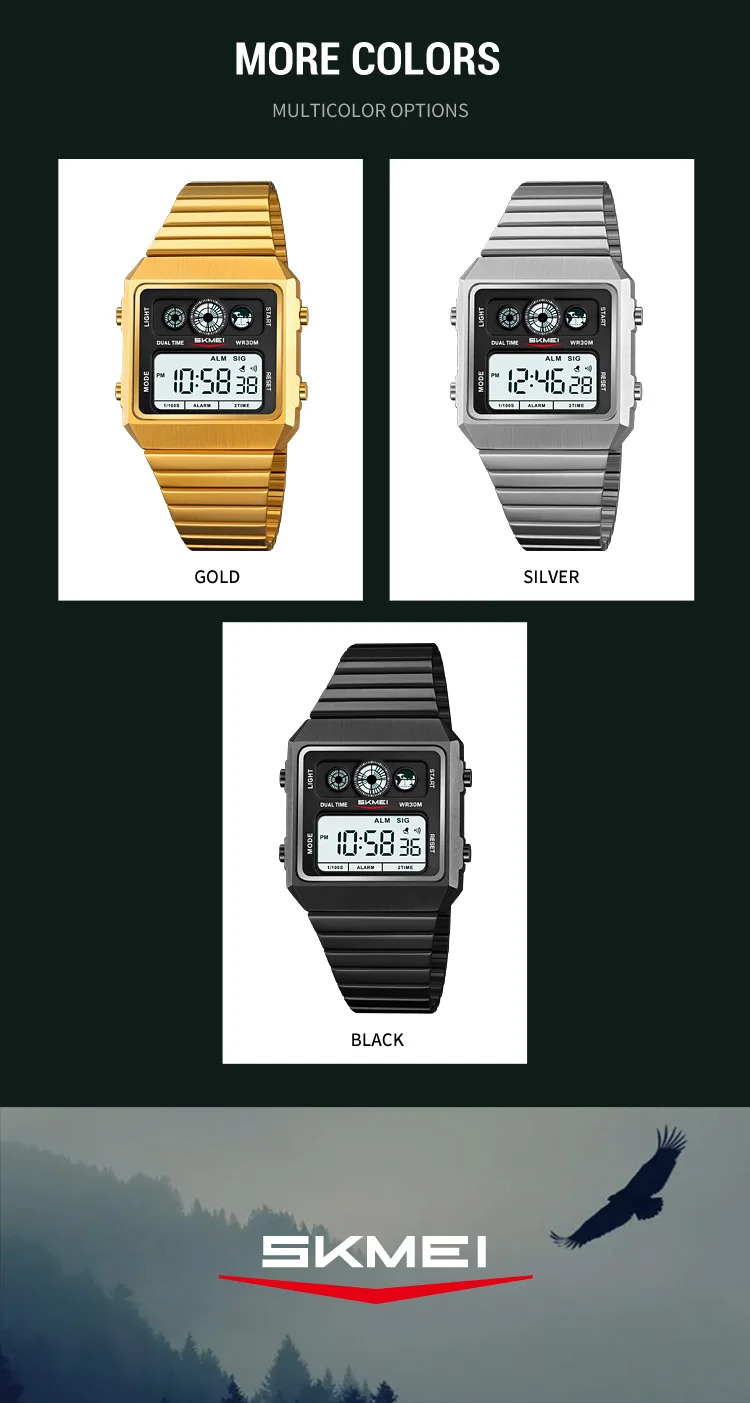 SKMEI Creative Waterproof Electronics Watches Fashion Digital Wristwatch For Men Women Stainless Steel Strip Watch Reloj Hombre